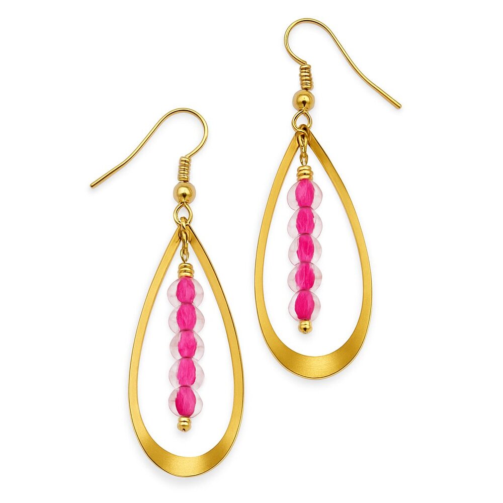 NWT "Tahiti Earrings" Faceted Bead Gold Tone Dangle‎ Fishhook Earrings